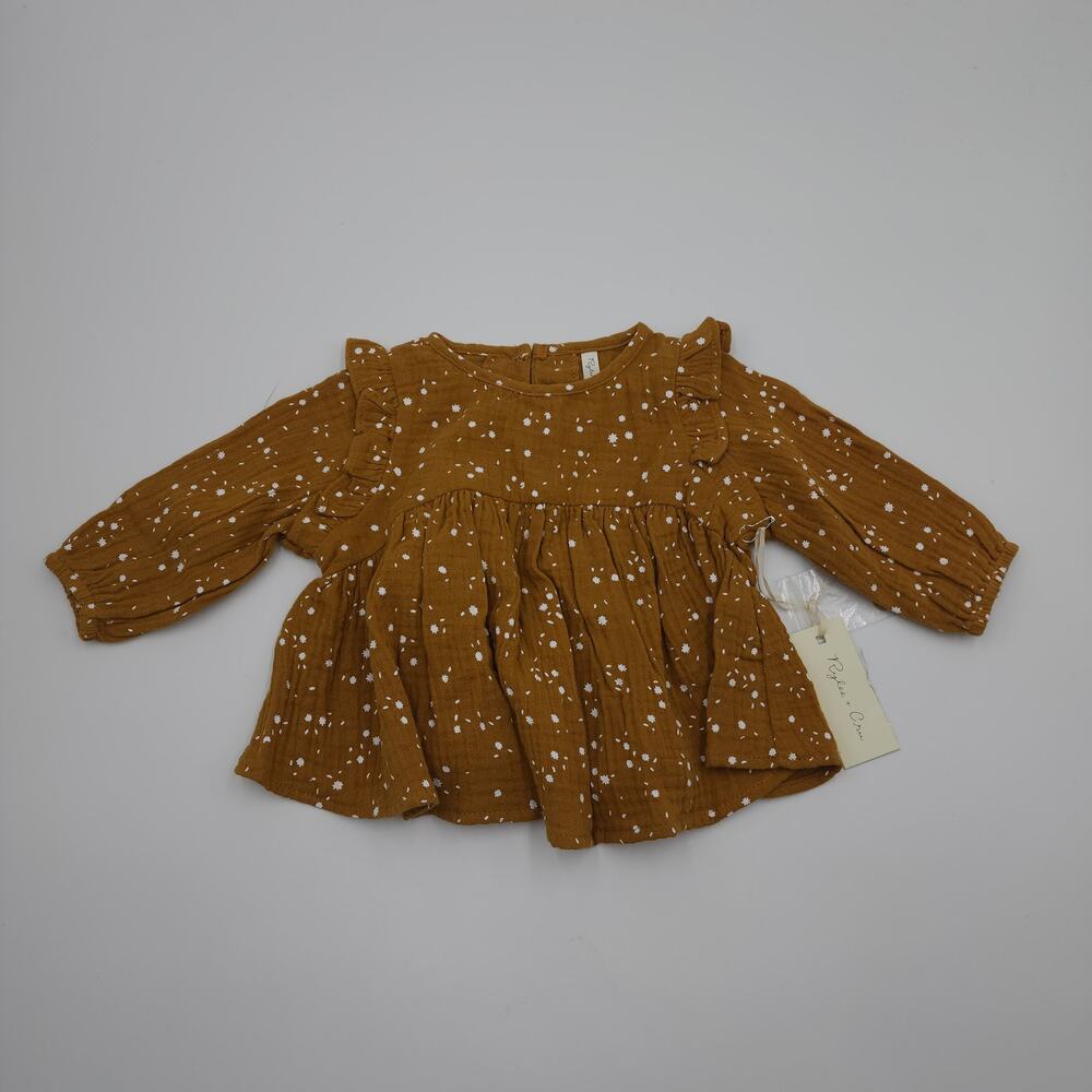 Rylee+ Cru Long Sleeve Piper Blouse in Marigold Dot Size 3-6 Months